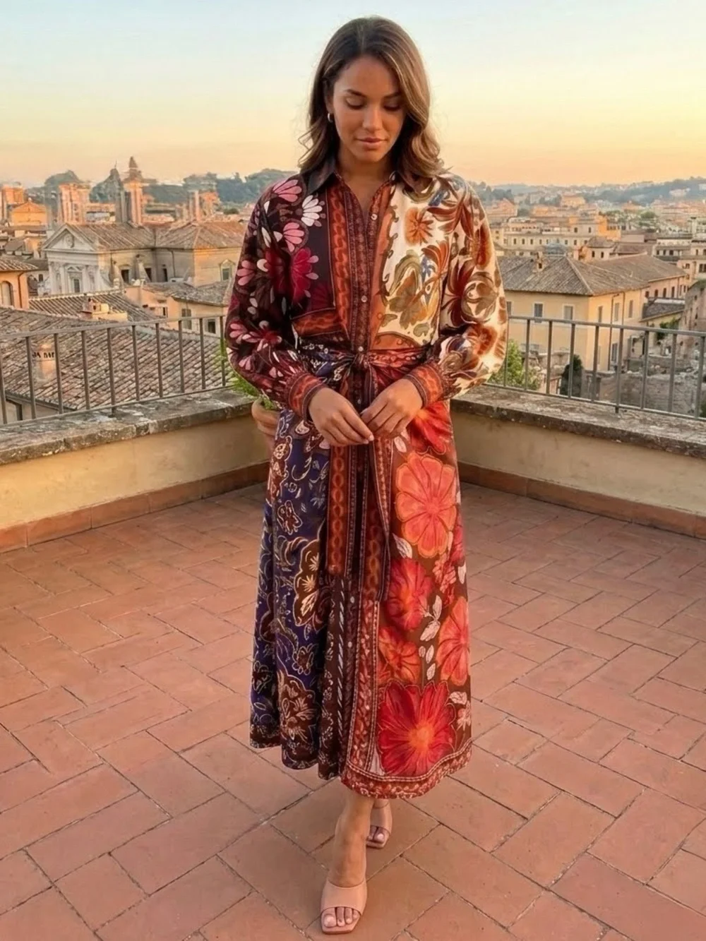 NWOT FARM Rio Miranda Mix Print Midi Dress - Picture 4 of 14